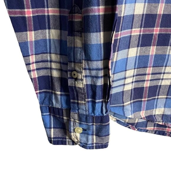 American Eagle Men's Blue Plaid Button-Down Classic Shirt - Picture 4 of 9